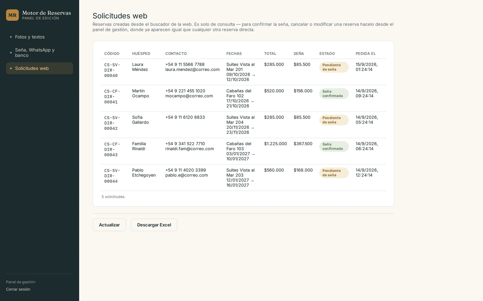 Bandeja de solicitudes web