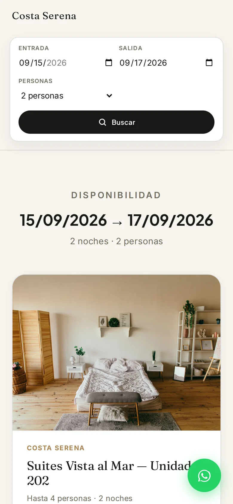 Buscador con fechas y huéspedes